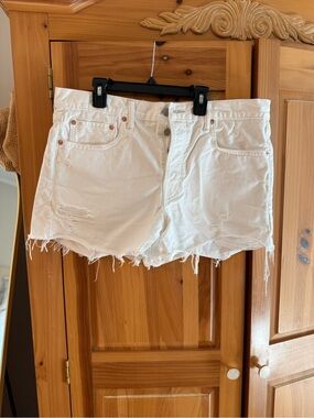 American Eagle Outfitters White Distressed Cutoff Jean Shorts